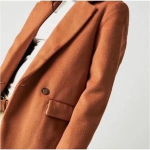 Free People Mari Solid Blazer Peacoat Jacket Burnt Orange NEW Medium